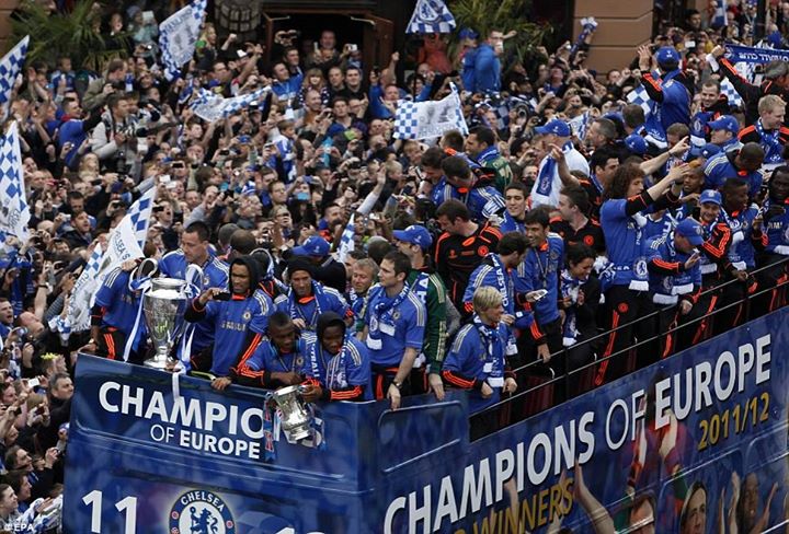 Chelsea paraded the European Cup and the FA Cup through the streets in front of thousands of fans in 2012 ((Photo credit: DailyMail)